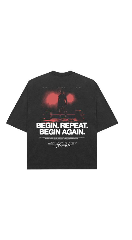 Black Begin. Repeat. Again. Oversized T-Shirt